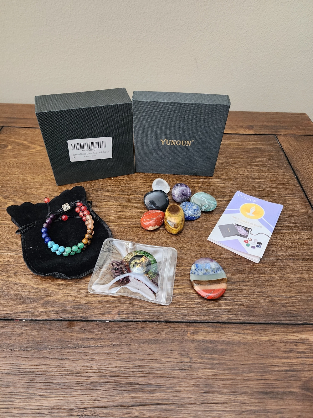 Multicolor Chakra Bead Bracelet and Stone Set - Multicolor NEW